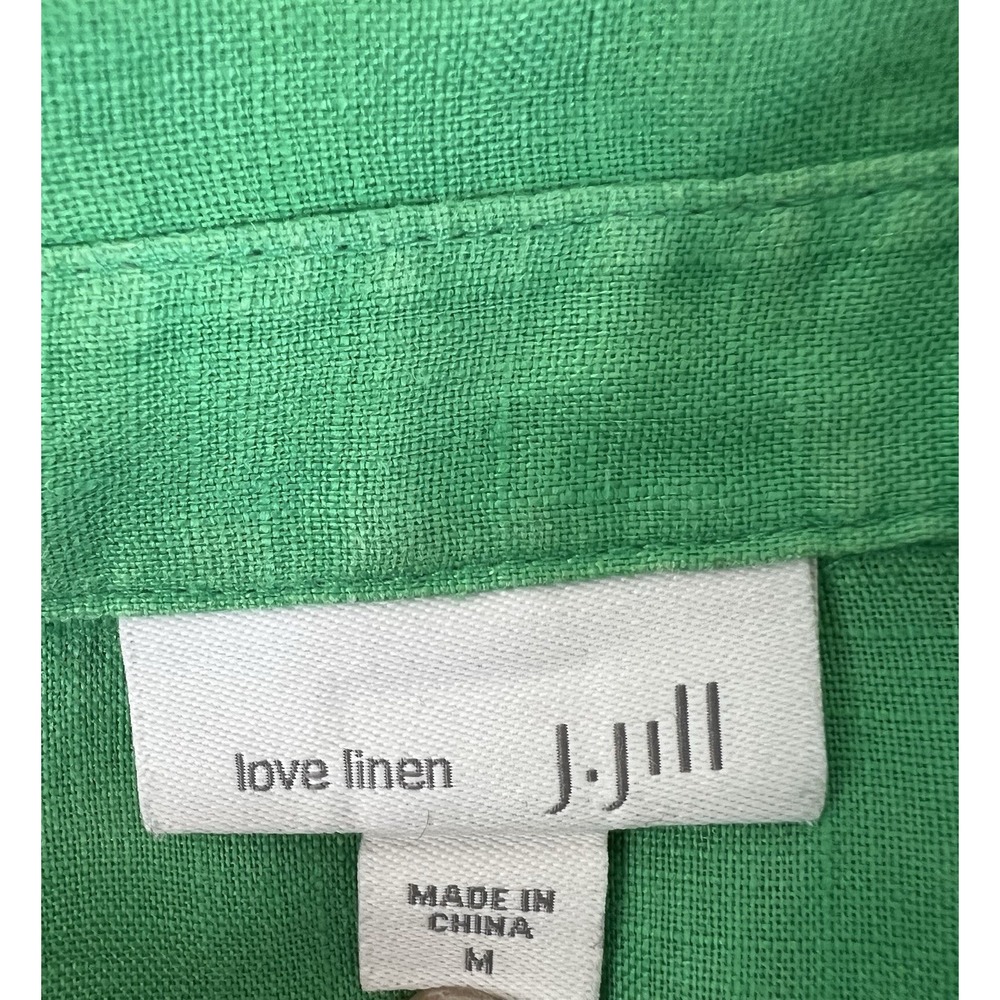 J Jill Love Linen Women's Button Front Blouse Green Size Medium 100% Linen - Picture 7 of 10